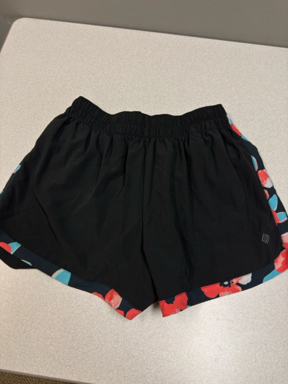 ZELOS Black Athletic‎ Shorts with Red & Teal Floral Trim